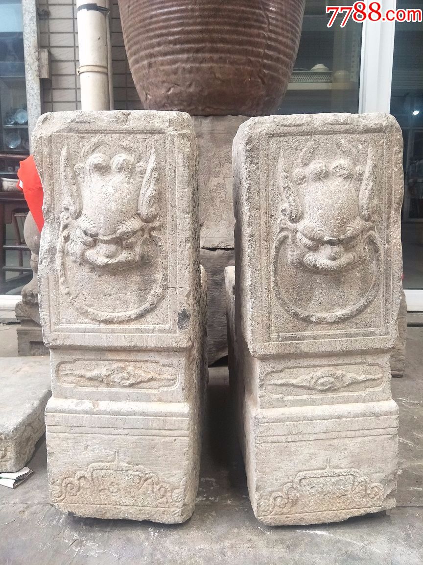 清早期虎头噙环门墩石1079