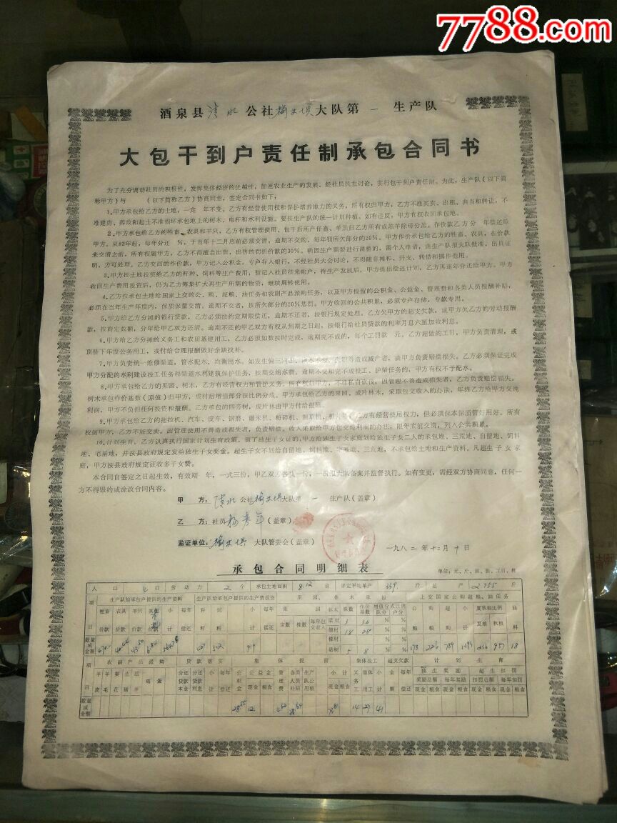大包干到户责任制承包合同书-价格:150元-se60360123-合同/契约-零售
