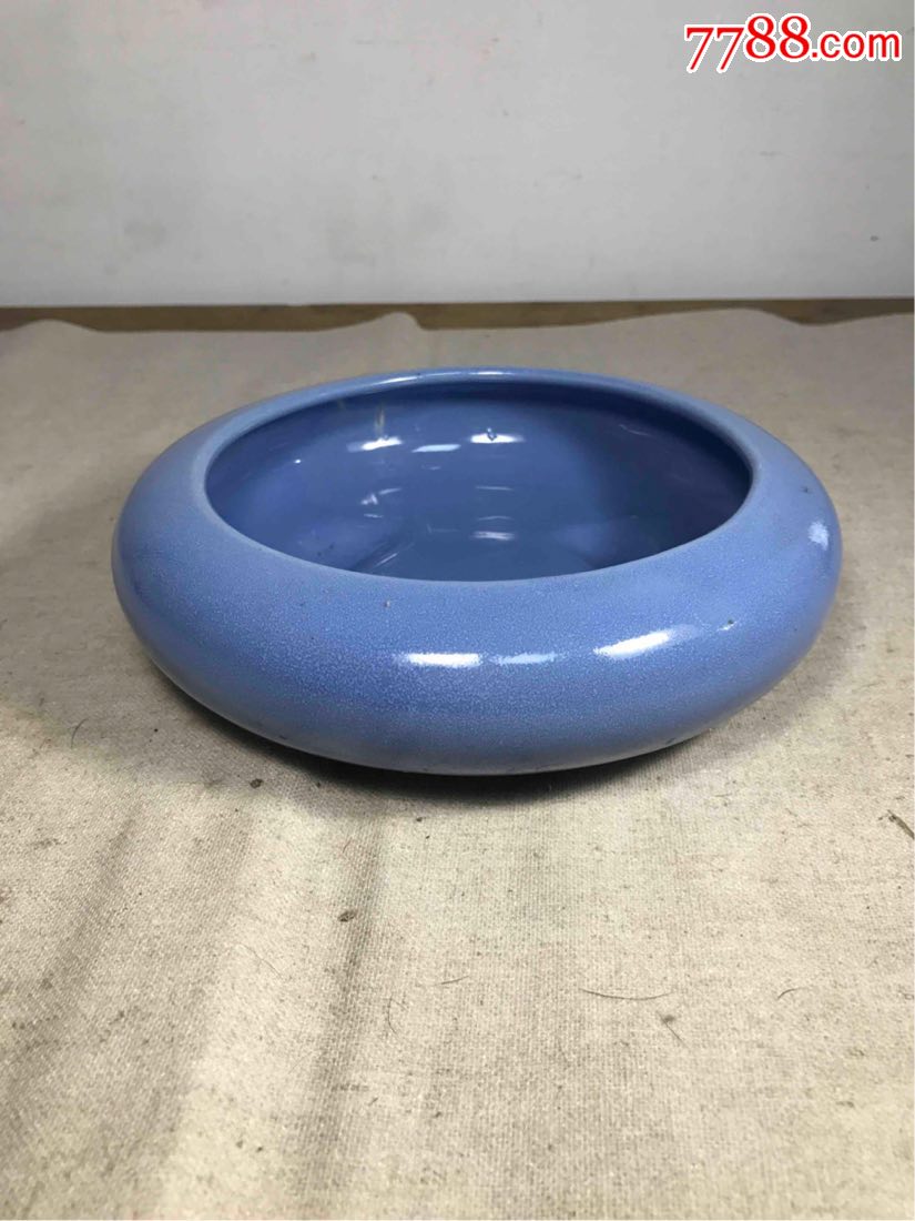 古董古玩收藏杂项近代紫砂花盆水仙花花盆笔洗天蓝釉