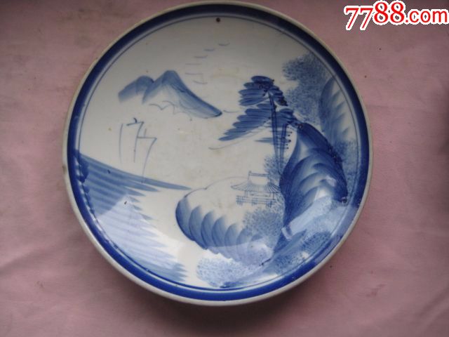 一个漂亮厚重的民国洋蓝山水大瓷盘_青花瓷_第3张_7788瓷器