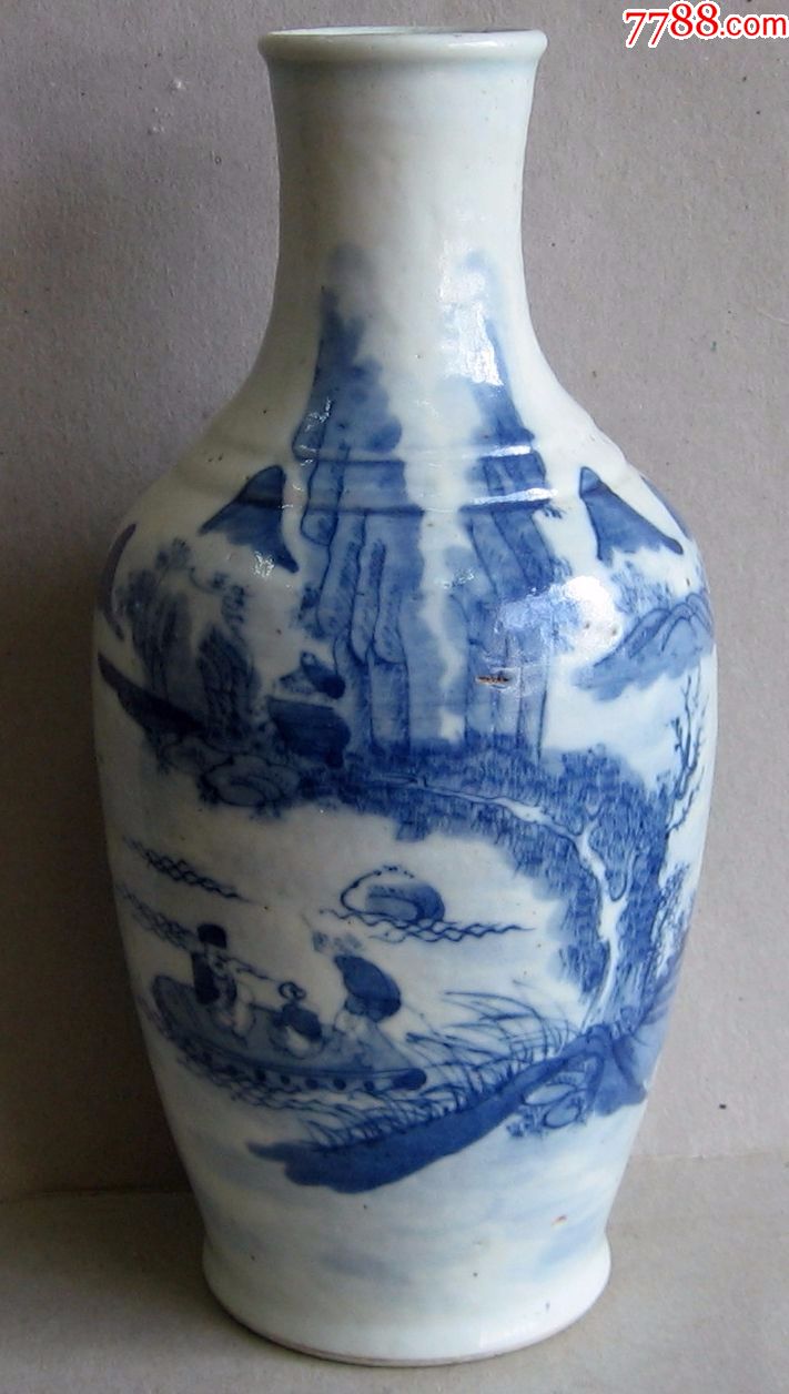 民国青花通景山水纹瓶_青花瓷_第1张_7788瓷器