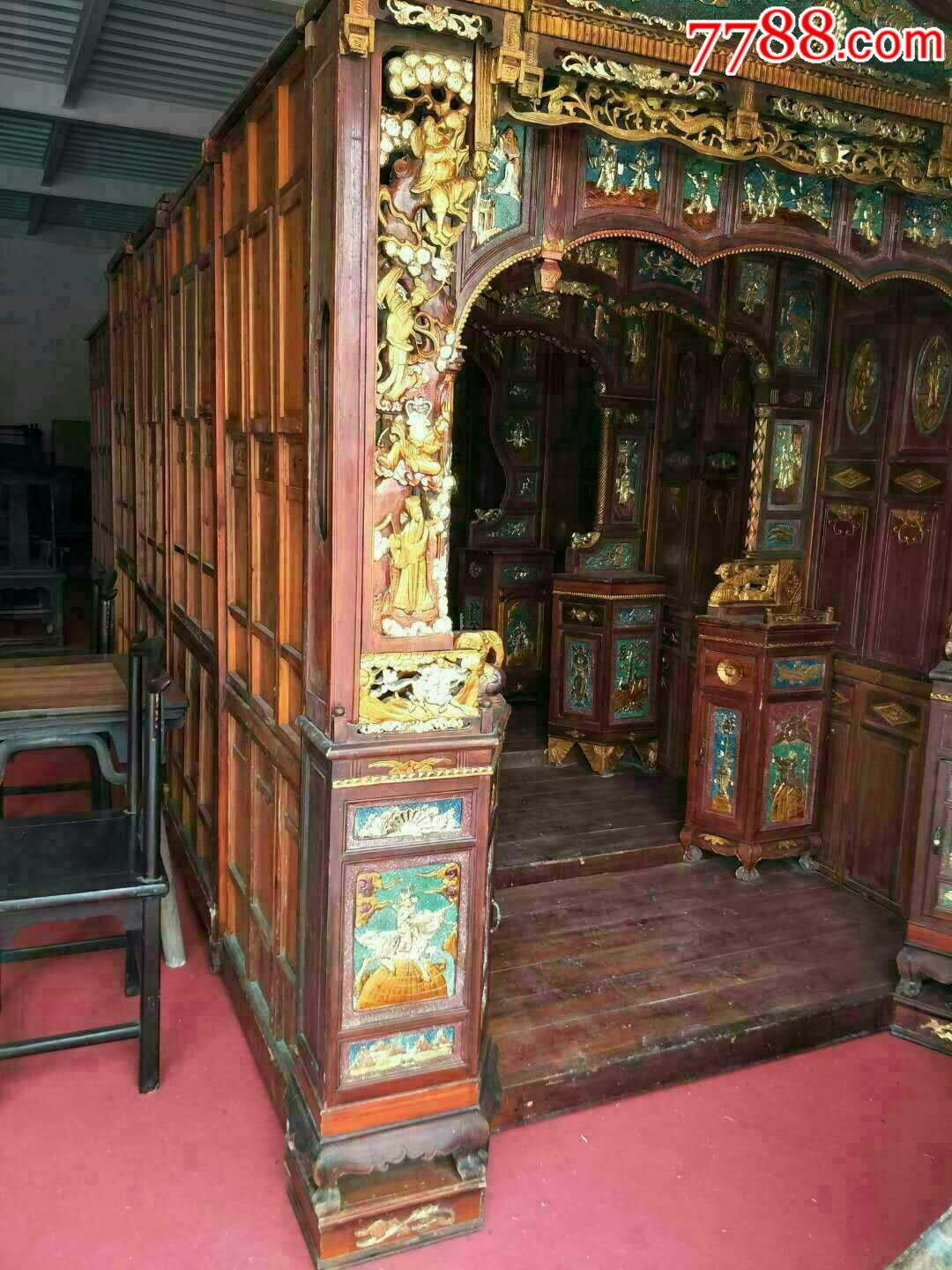 收藏级精品～民国鎏金雕刻五进拔步千工床,保存完好,该床工艺讲究手法