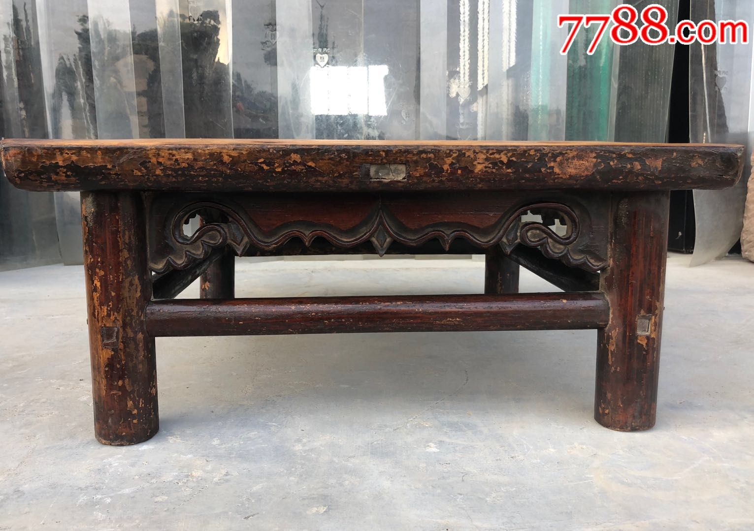 清代核桃木炕桌,四面工,无修补,全品!