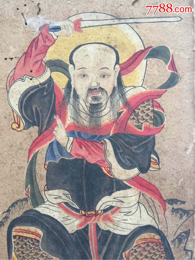 清代手绘牌位画:张天师,真武大帝画像