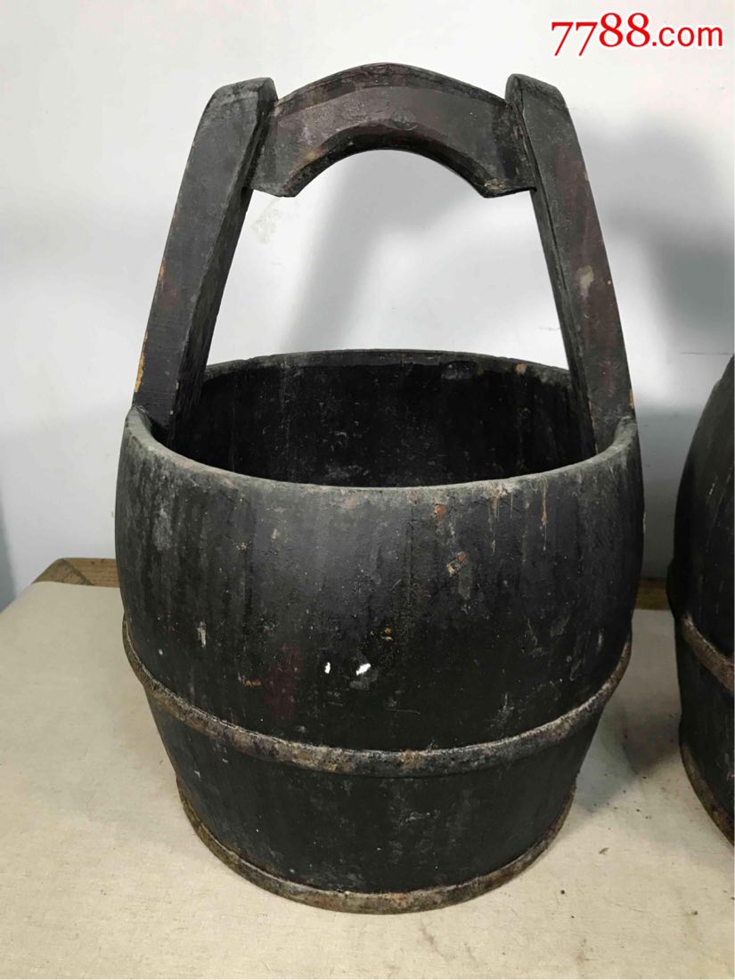 古董古玩收藏杂项清代木桶木器家具水桶黑漆桶