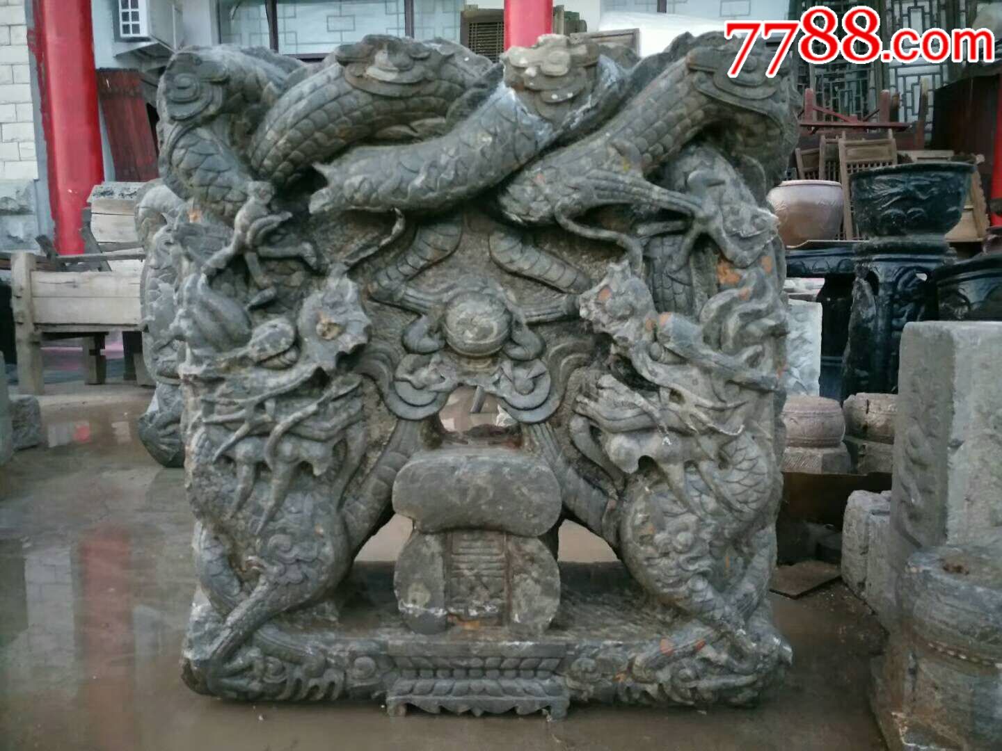 清代,青石碑帽.