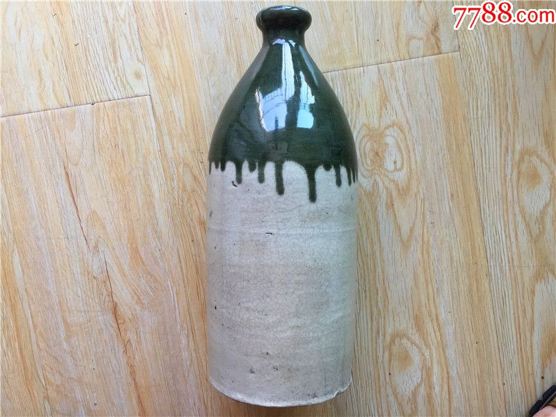 高30完整民国伪满洲国时期带开片青瓷老酒壶花瓶包老瓷器花插摆件