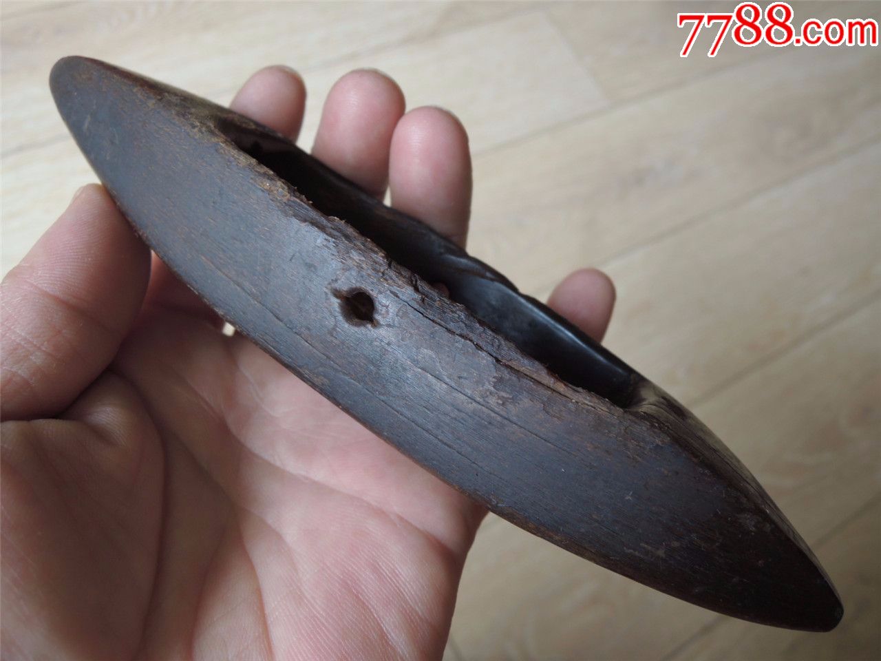 纺织工具收藏180705-解放前后边疆手工制牛角梭子18cm-92g