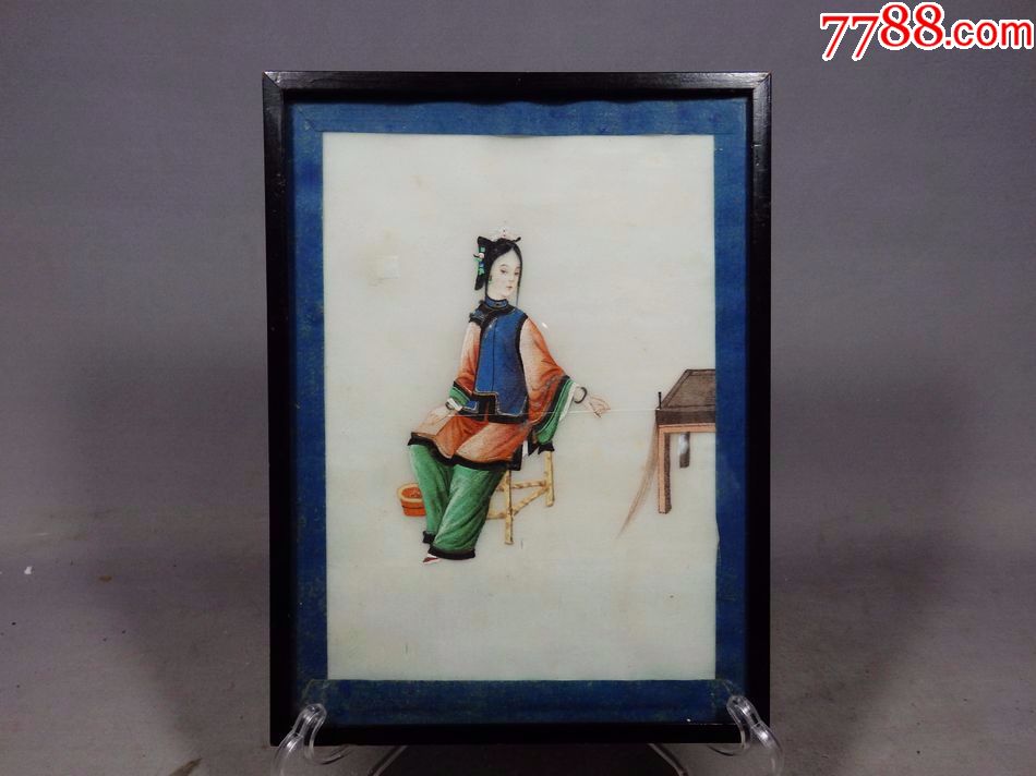 清代侍女人物通草画