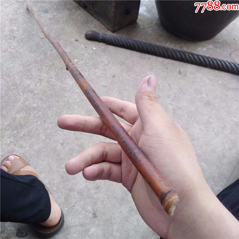 130厘米老工艺竹竿墨色印花钓鱼竿画杆包浆圆润文人雅
