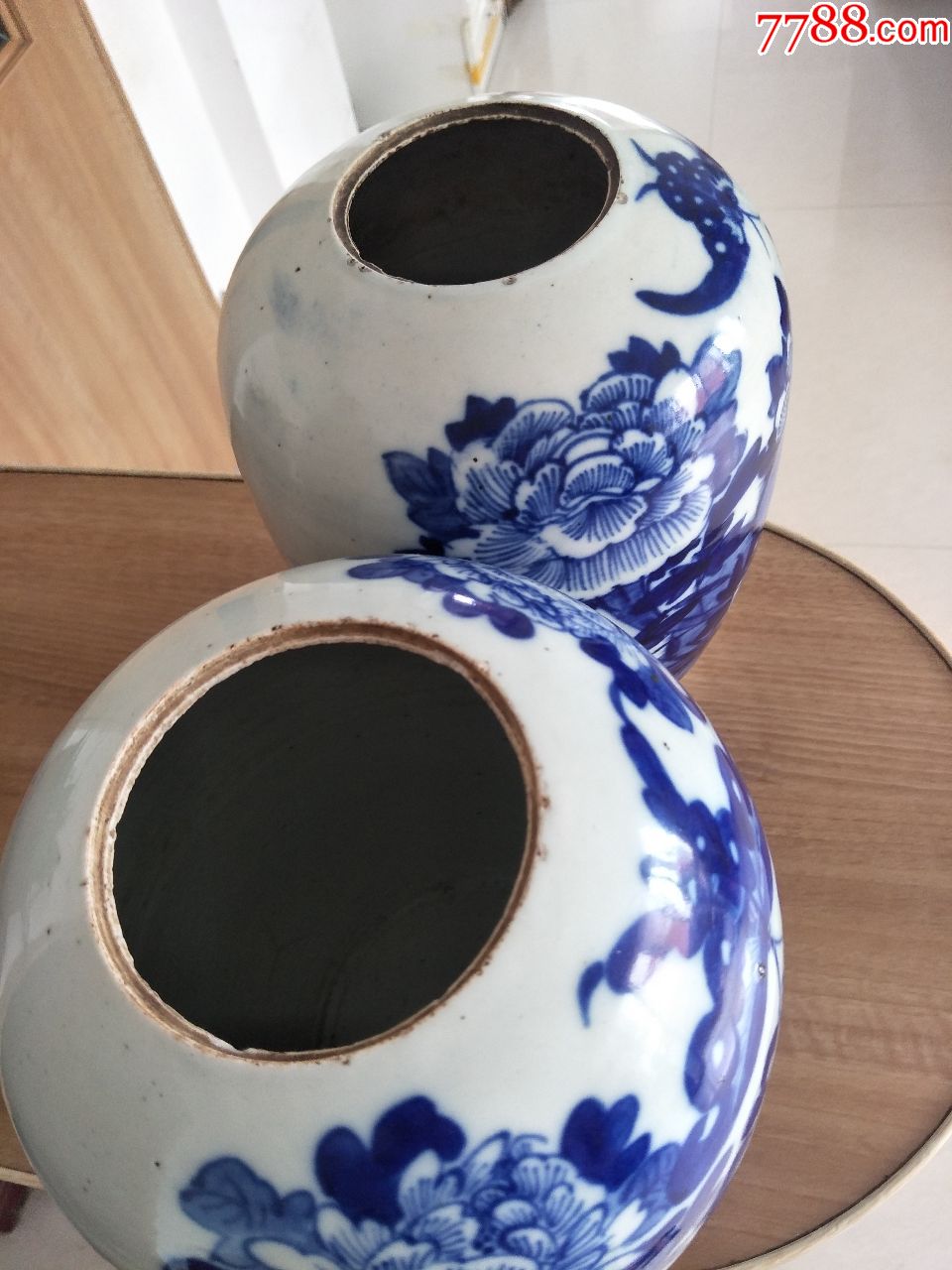 清代青花冬瓜罐子一对,包老包快29厘米.一只有个小鸡爪其余完整
