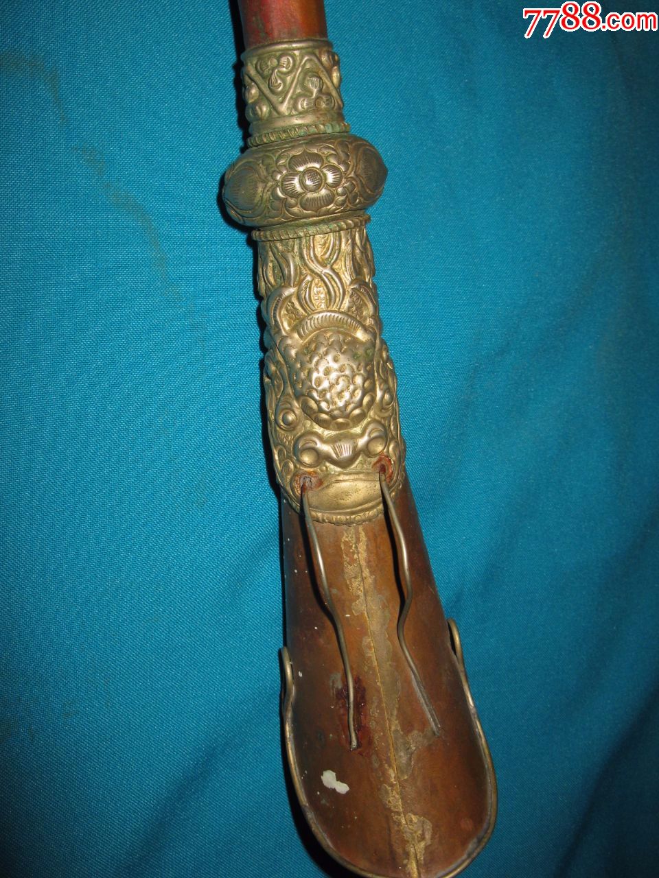 藏传老乐器,法号,白铜嵌紫铜,工艺精美(长43cm)