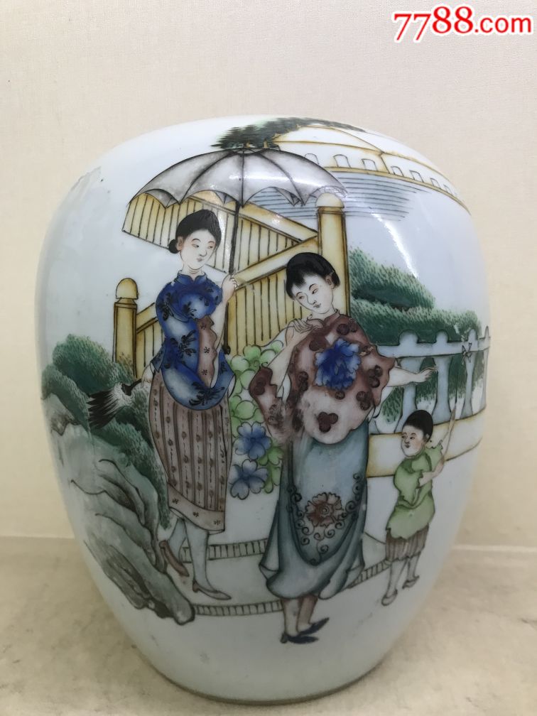 全品民国小脚人物大冬瓜罐_彩绘瓷/彩瓷_第1张_7788瓷器