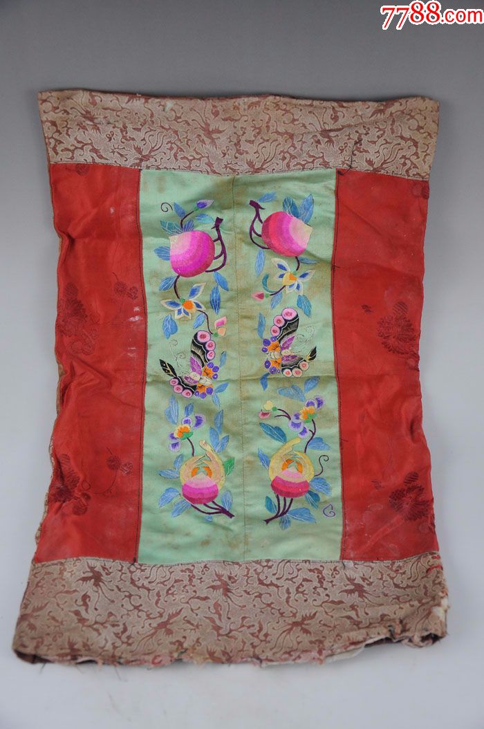 清代老刺绣枕头民俗花卉纹蝶恋花老物件包老包真古董古玩收藏漂亮