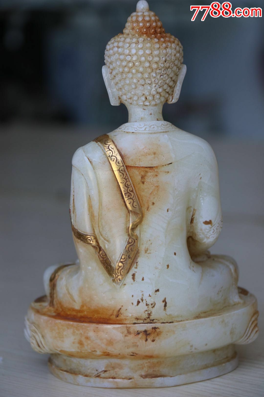 和田玉镶金坐佛