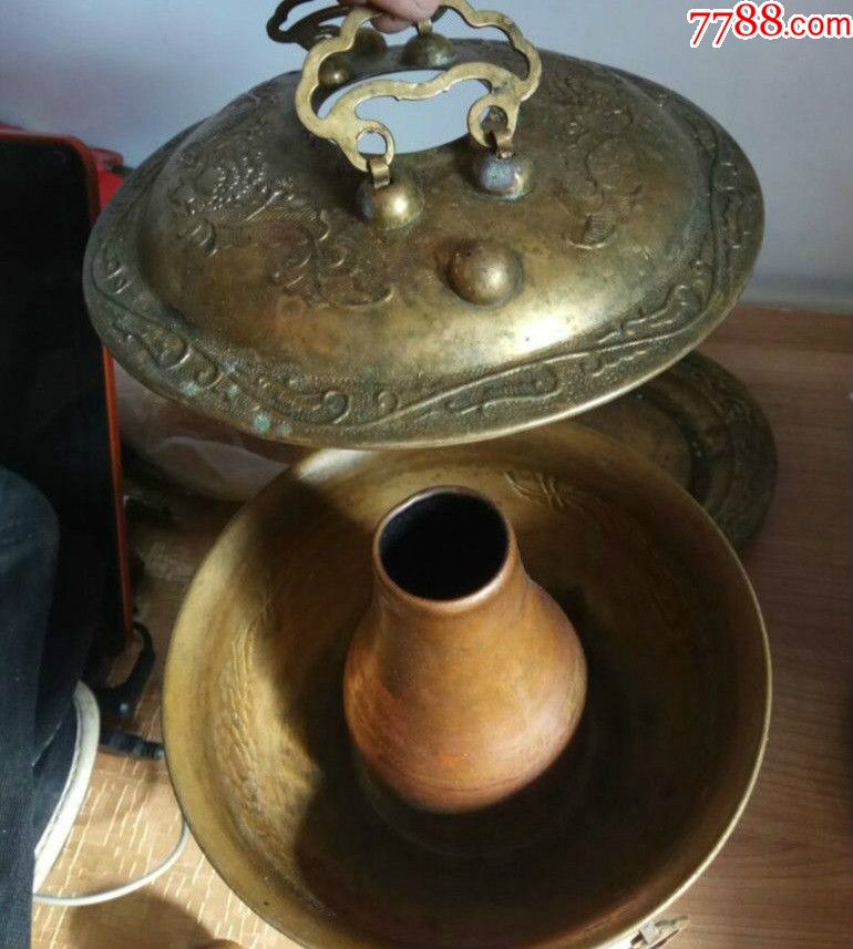 老铜鎏金火锅火锅一对