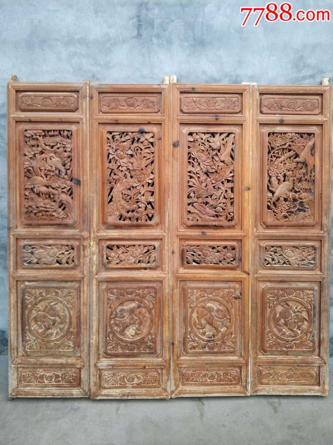 清代松柏木隔扇屏风纯手工雕刻品相一流已清洗干净