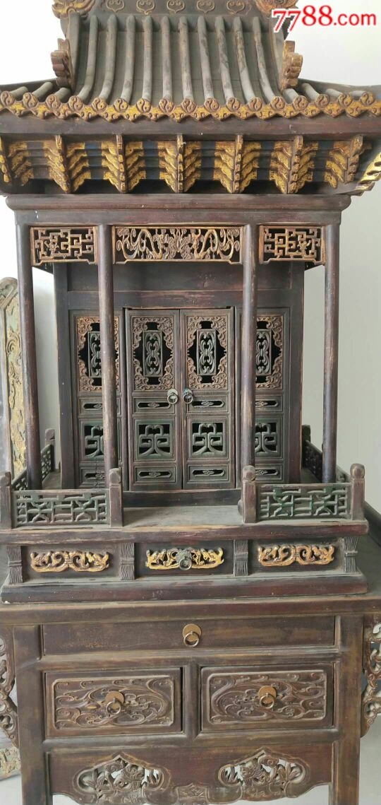 清代老佛龛!大漆描金!工艺精湛!雄伟壮观!保存极其完整!