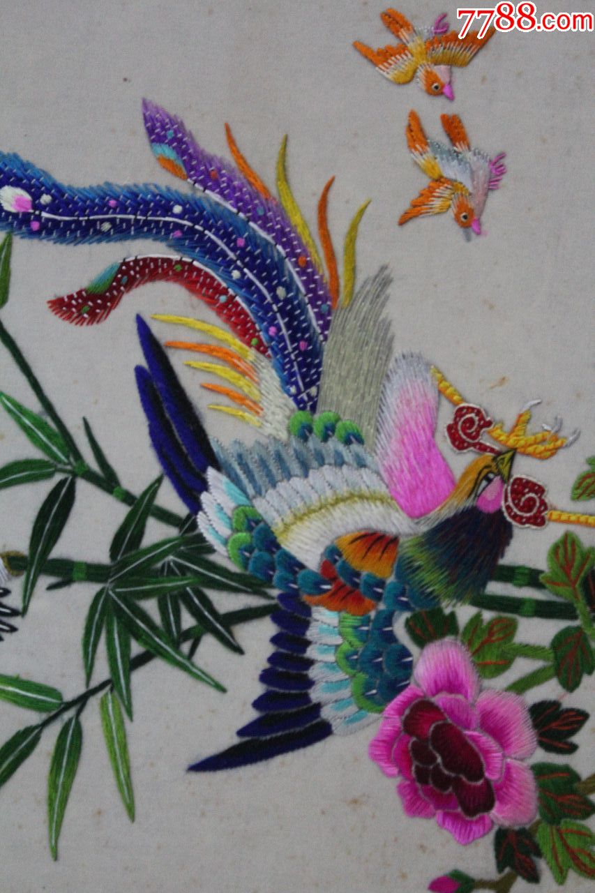 民国湘绣刺绣花鸟八条屏屏风