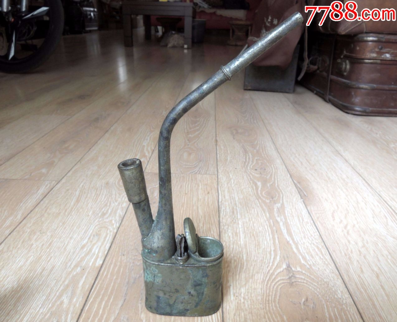 烟具收藏180701清末民国素面张多记赛银款金钱底水烟袋水烟壶503g