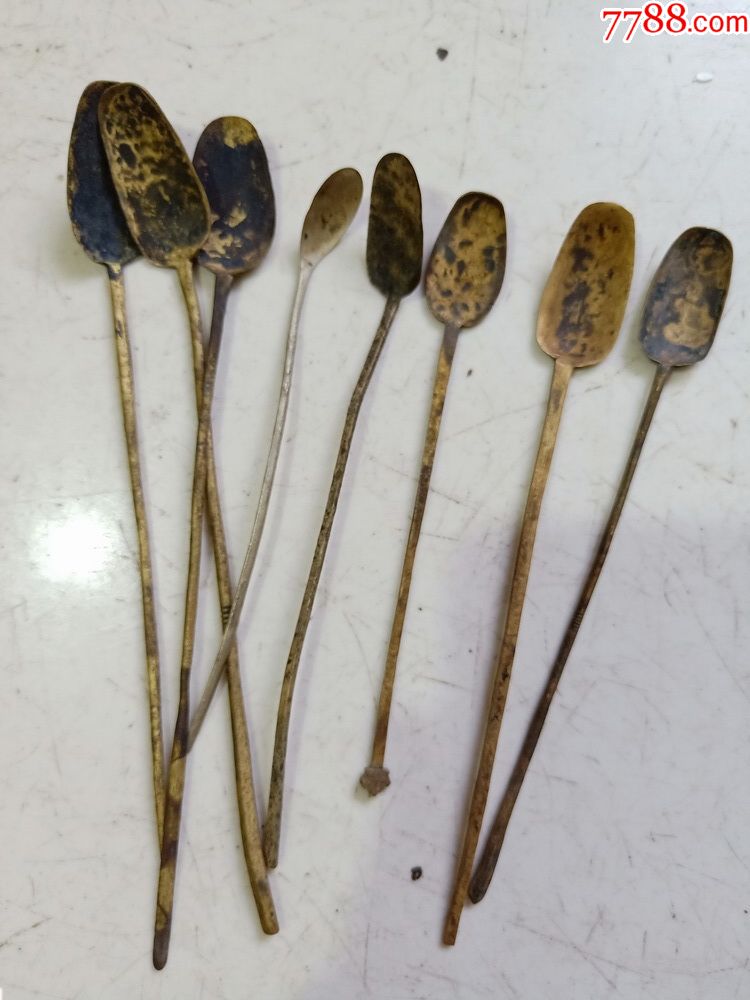 8把宋元铜鎏金香勺或水盂勺子