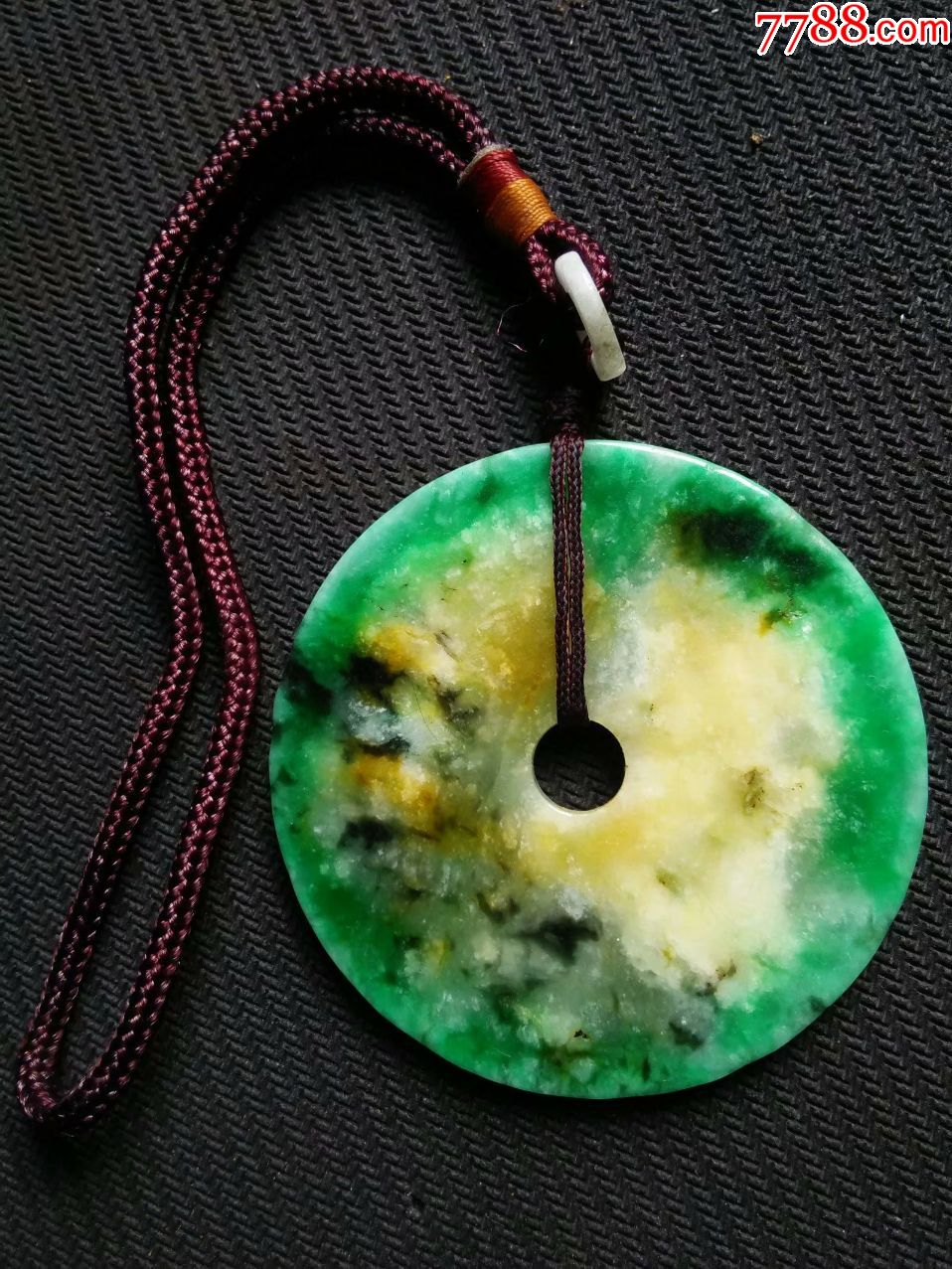 天然翡翠西瓜色怀古平安扣,非常漂亮外绿内黄深浅六种色!