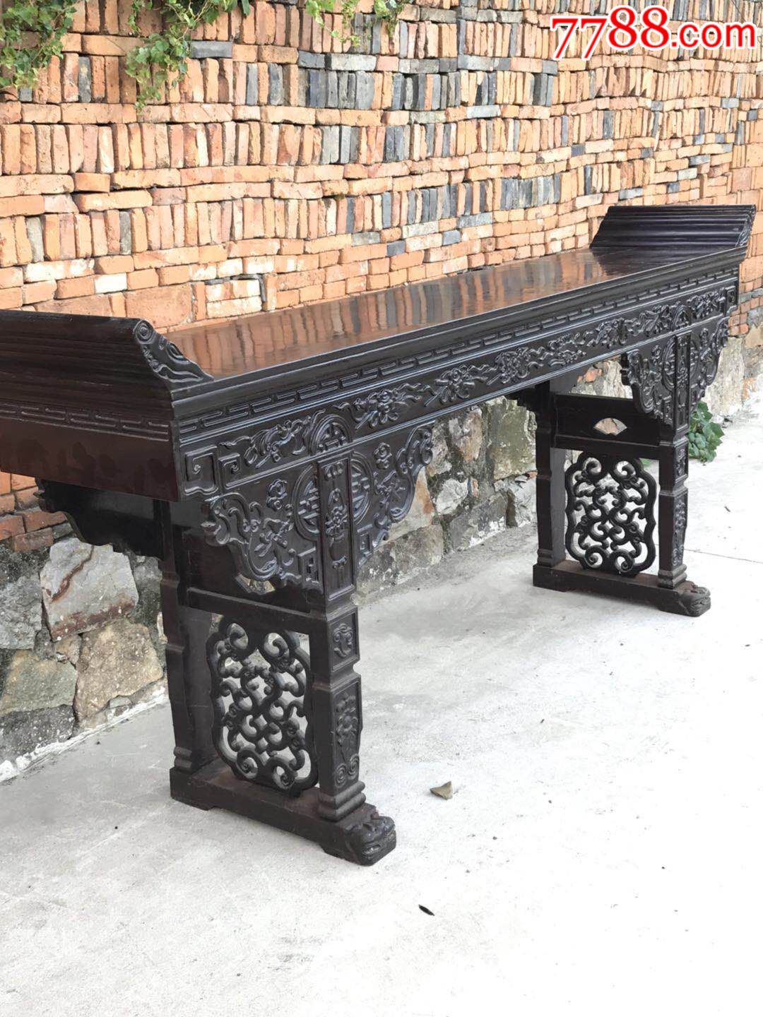 柏木纯手工雕刻暗八仙灵芝中堂六件套条案独板六公分厚