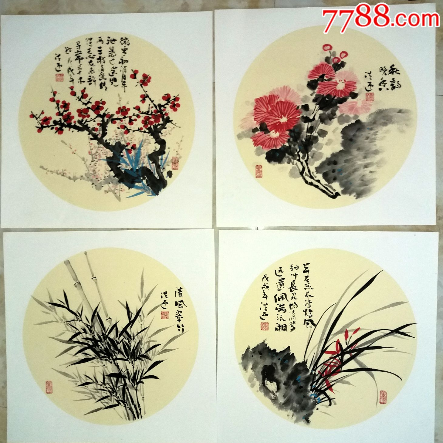 梅兰竹菊园,50*50*4-花鸟国画原作-7788收藏__收藏热线