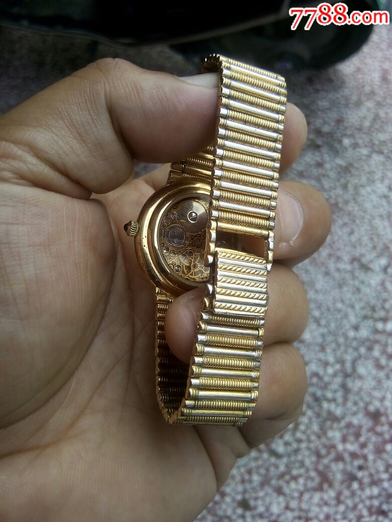 美品全原装瑞士火苗链壳一体包金镂空雕花纹7001机芯手动男表,手表