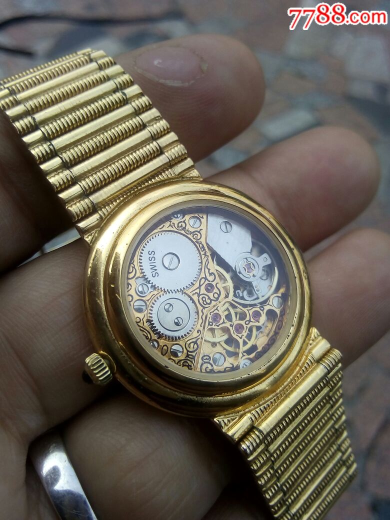 美品全原装瑞士火苗链壳一体包金镂空雕花纹7001机芯手动男表,手表