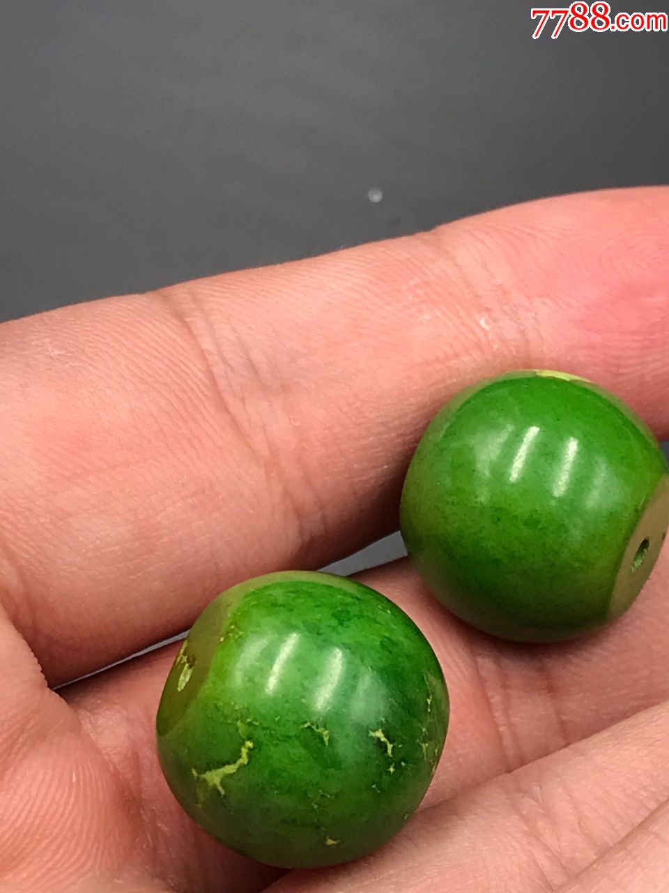 16毫米纯天然原矿三无绿松石郧西料菜籽绿鼓珠配饰一