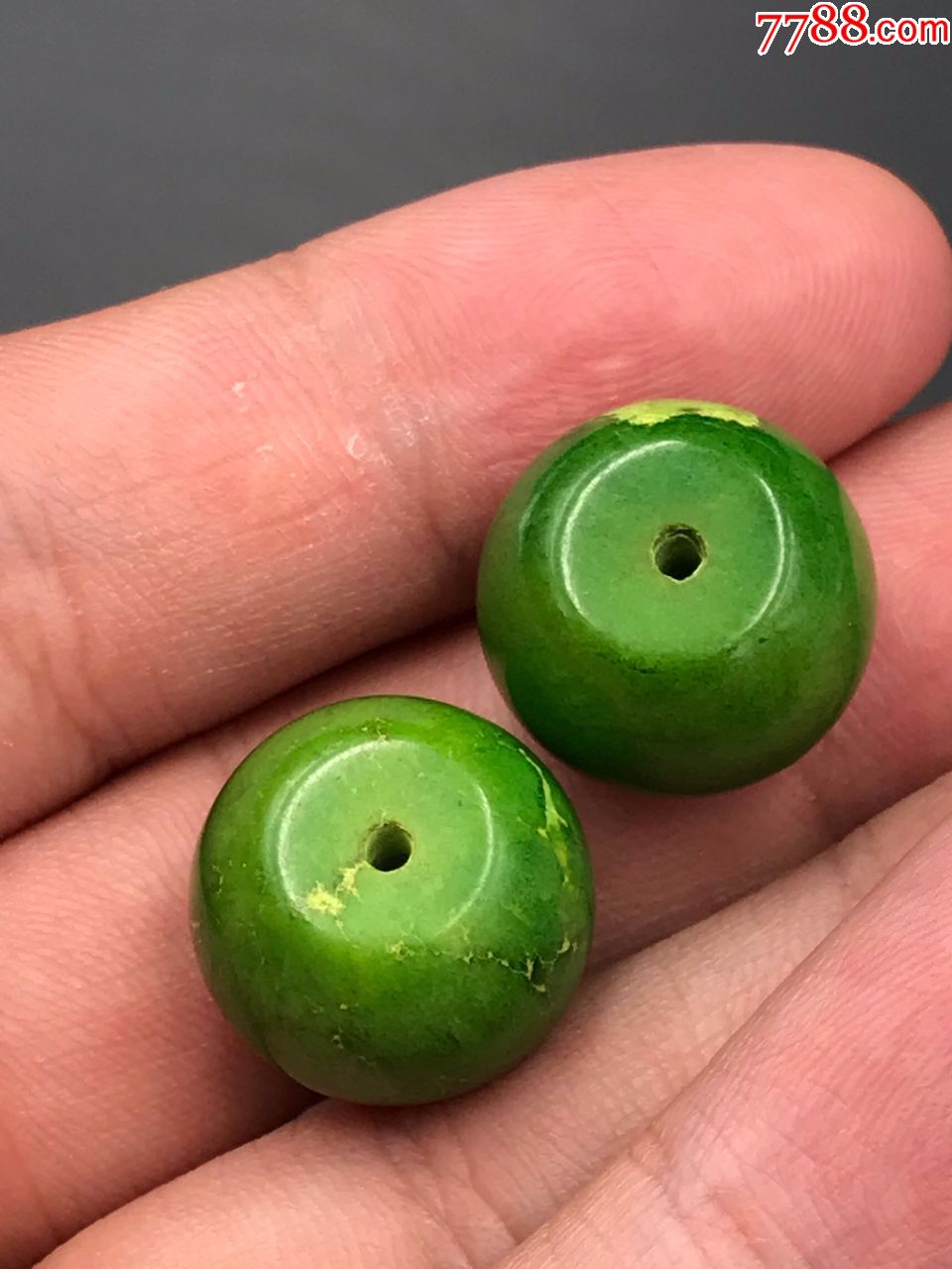 16毫米纯天然原矿三无绿松石郧西料菜籽绿鼓珠配饰一