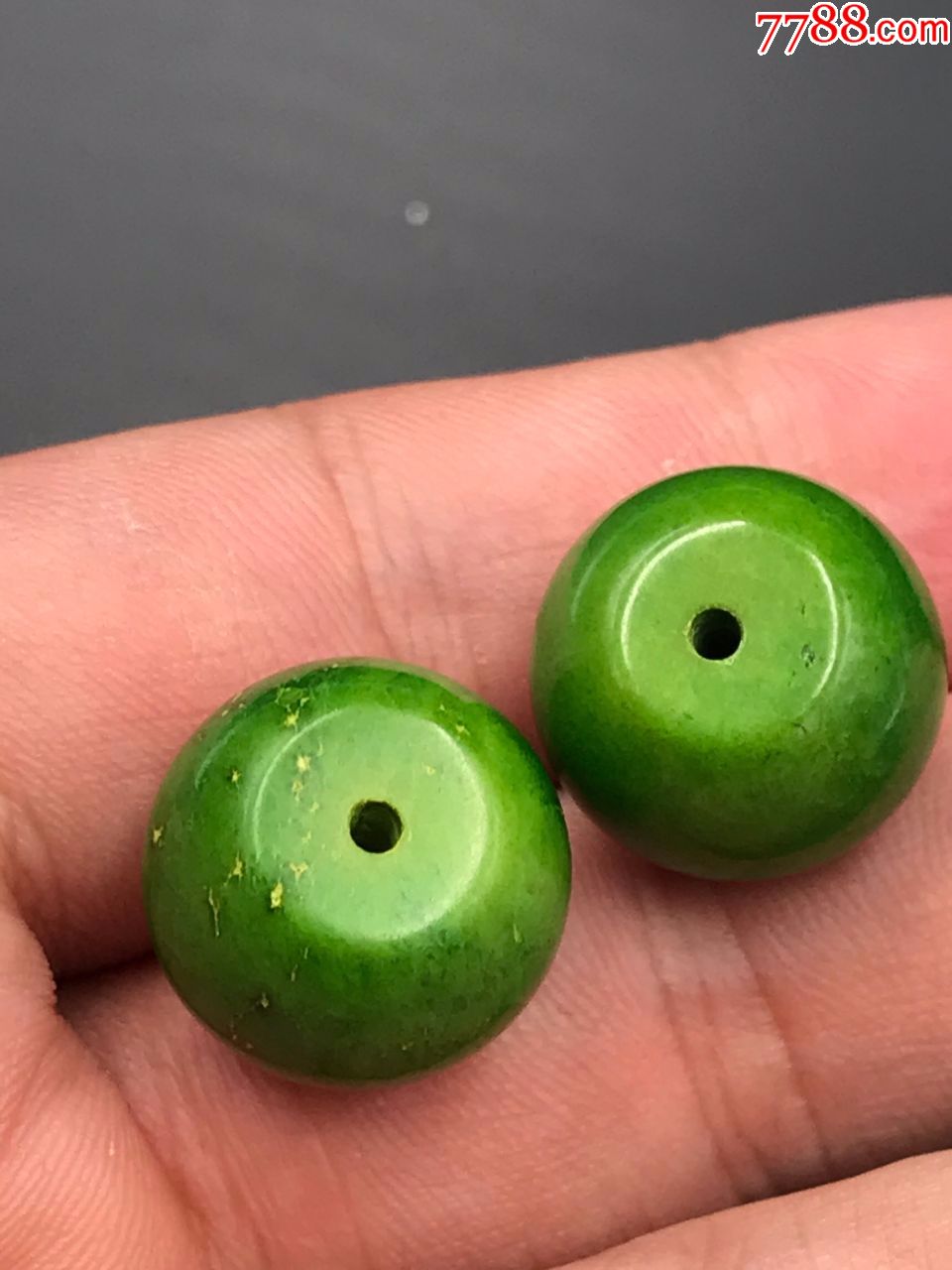16毫米纯天然原矿三无绿松石郧西料菜籽绿鼓珠配饰一