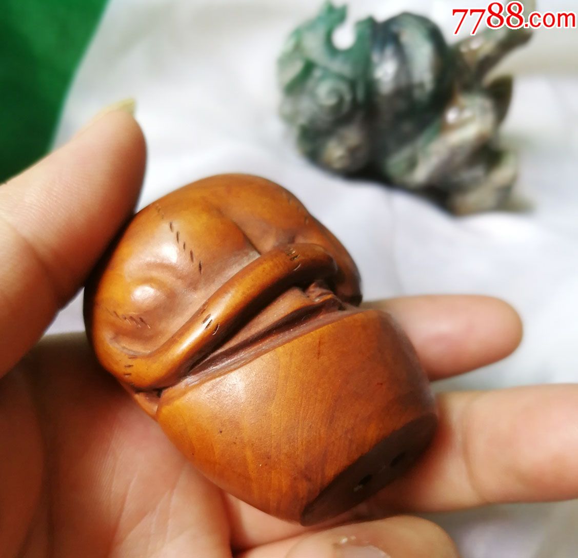 雕刻师石川雕刻.黄杨木,狮子把件.几十年-木雕挂件-7788收藏