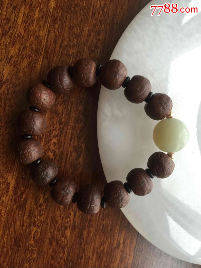 清中期凤眼菩提手串顶珠配民国和田玉珠