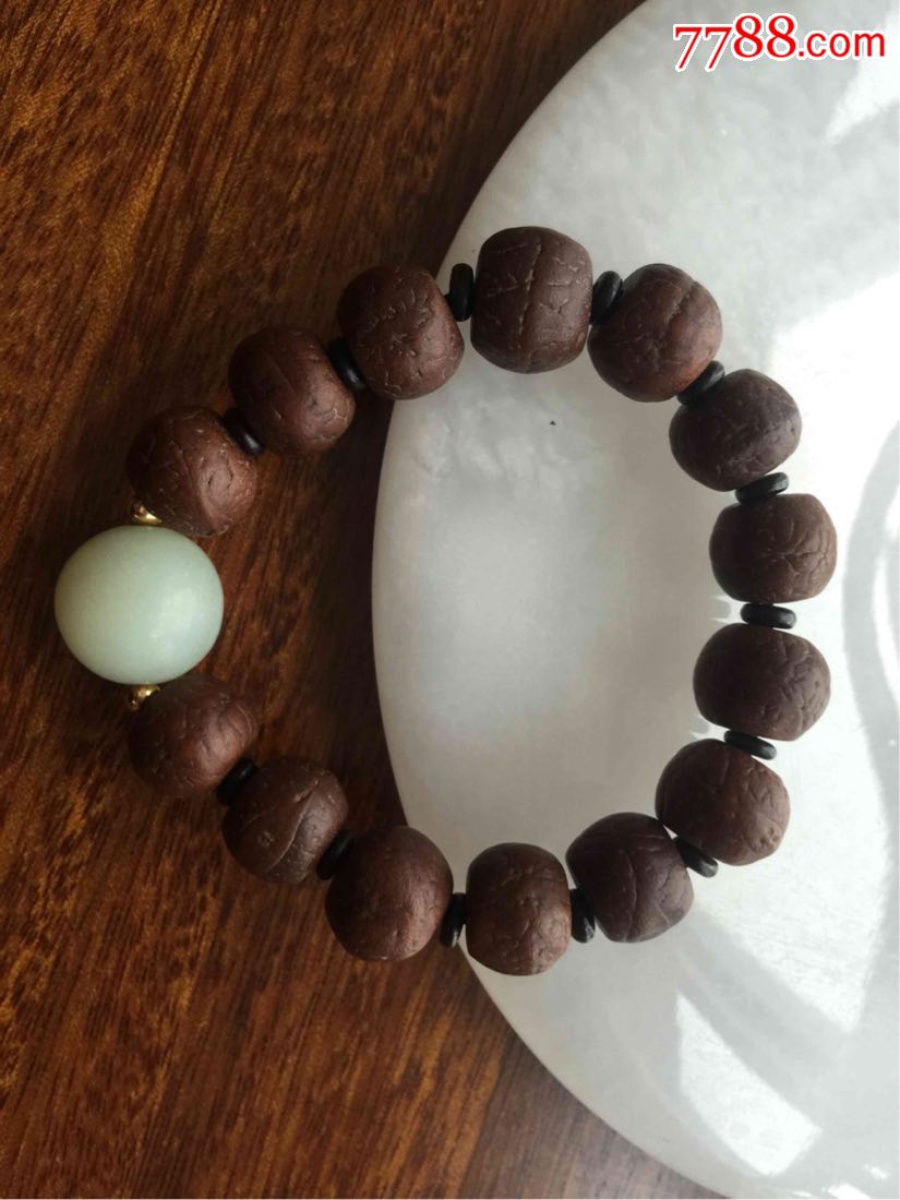 清中期凤眼菩提手串顶珠配民国和田玉珠