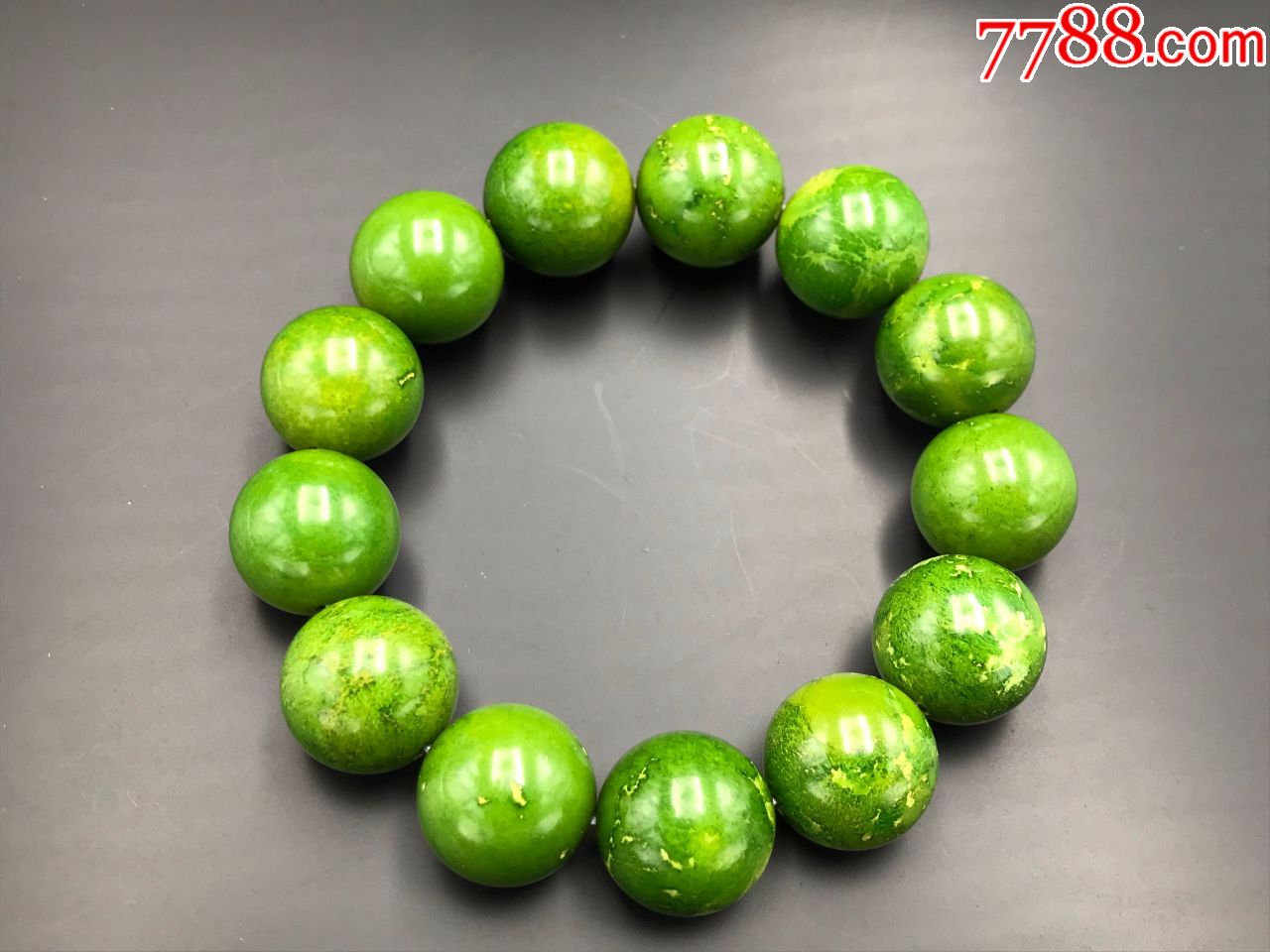 17.5毫米天然原矿绿松石郧西料菜籽绿大手串保真假一赔万