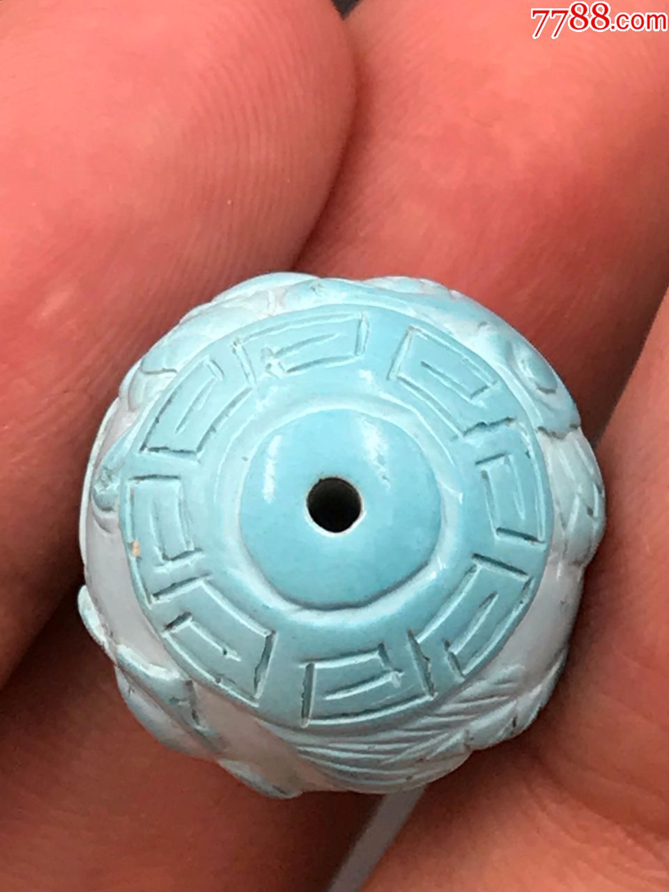 19.4毫米天然原矿绿松石龙珠配金刚手串保真