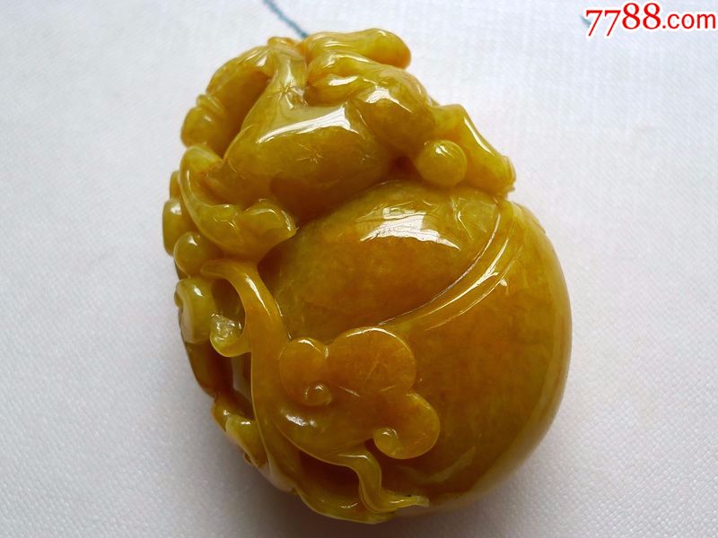 老坑a货翡翠黄翡马上有钱手把件带证书