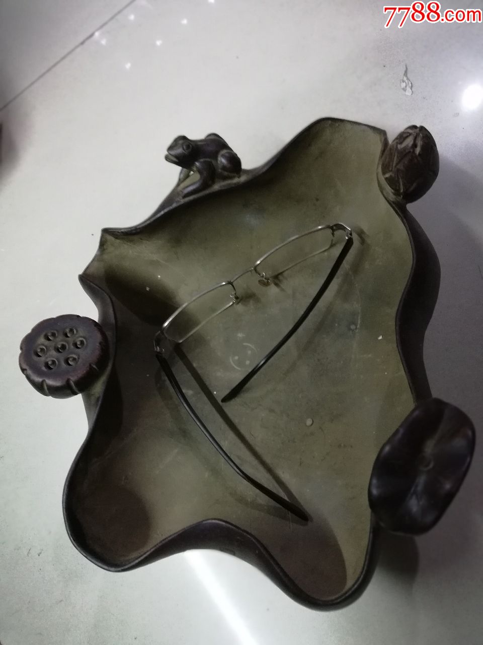 紫砂笔洗紫砂荷叶莲子青蛙大笔洗