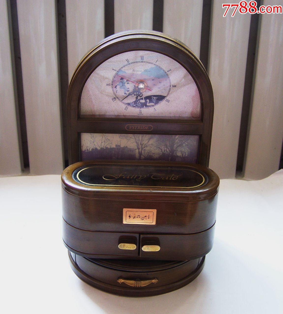 可以拆分成两个音乐盒,带钟表功能,可装首饰,相框,好的,稀少_八音盒