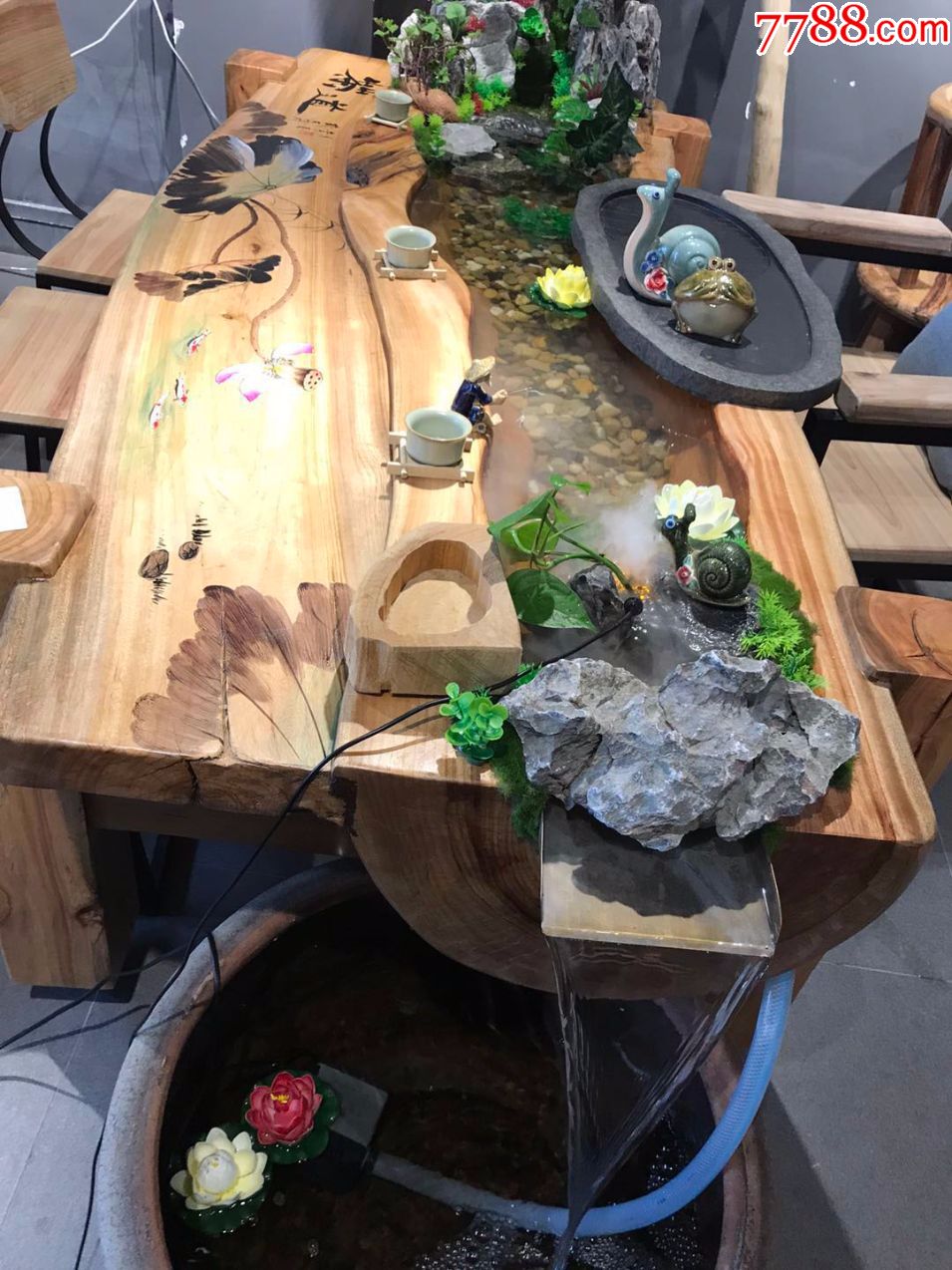 香樟木流水茶台厂家直销禅意布景养鱼创意新中式茶桌现货