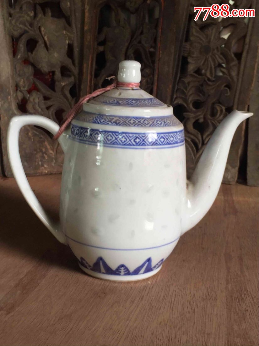 创汇时期青花玲珑瓷老茶壶一个,怀旧收藏老物件_价格40.