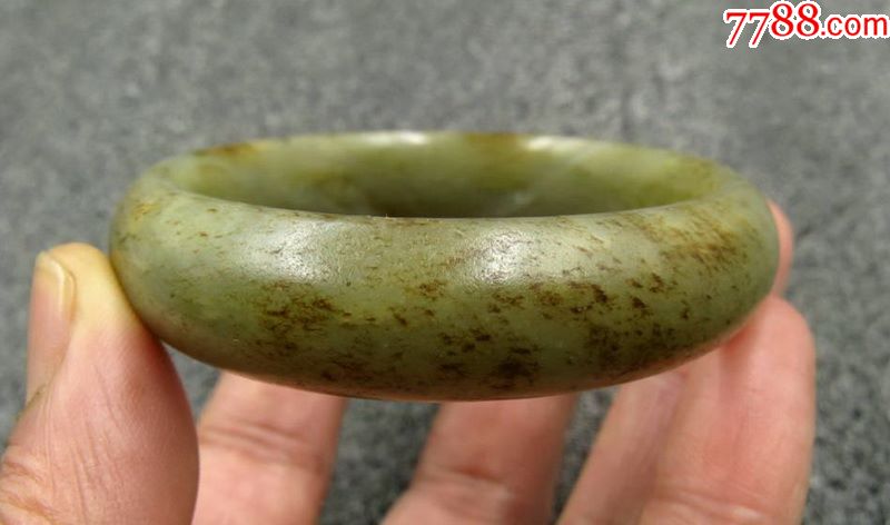 明清古玉--和田青白玉满牛毛纹沁手镯--罕见!