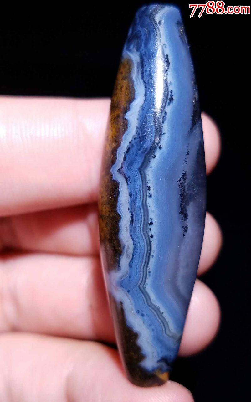 九眼页岩蓝底山水画蒙天珠