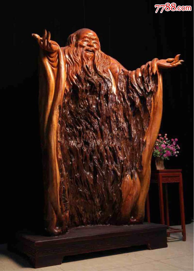 根雕木雕香樟木整体实木工艺品艺术品摆件道教始祖人物老子