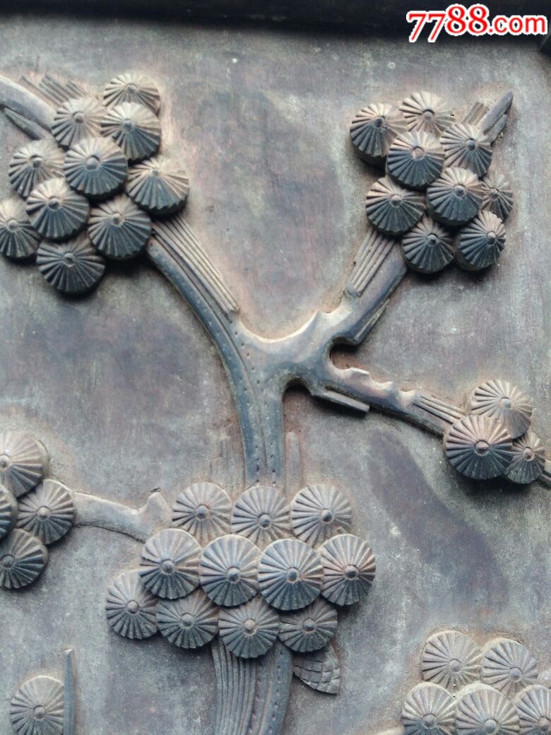 浅浮雕木雕床花板一块【福禄如东海,寿比南山松】