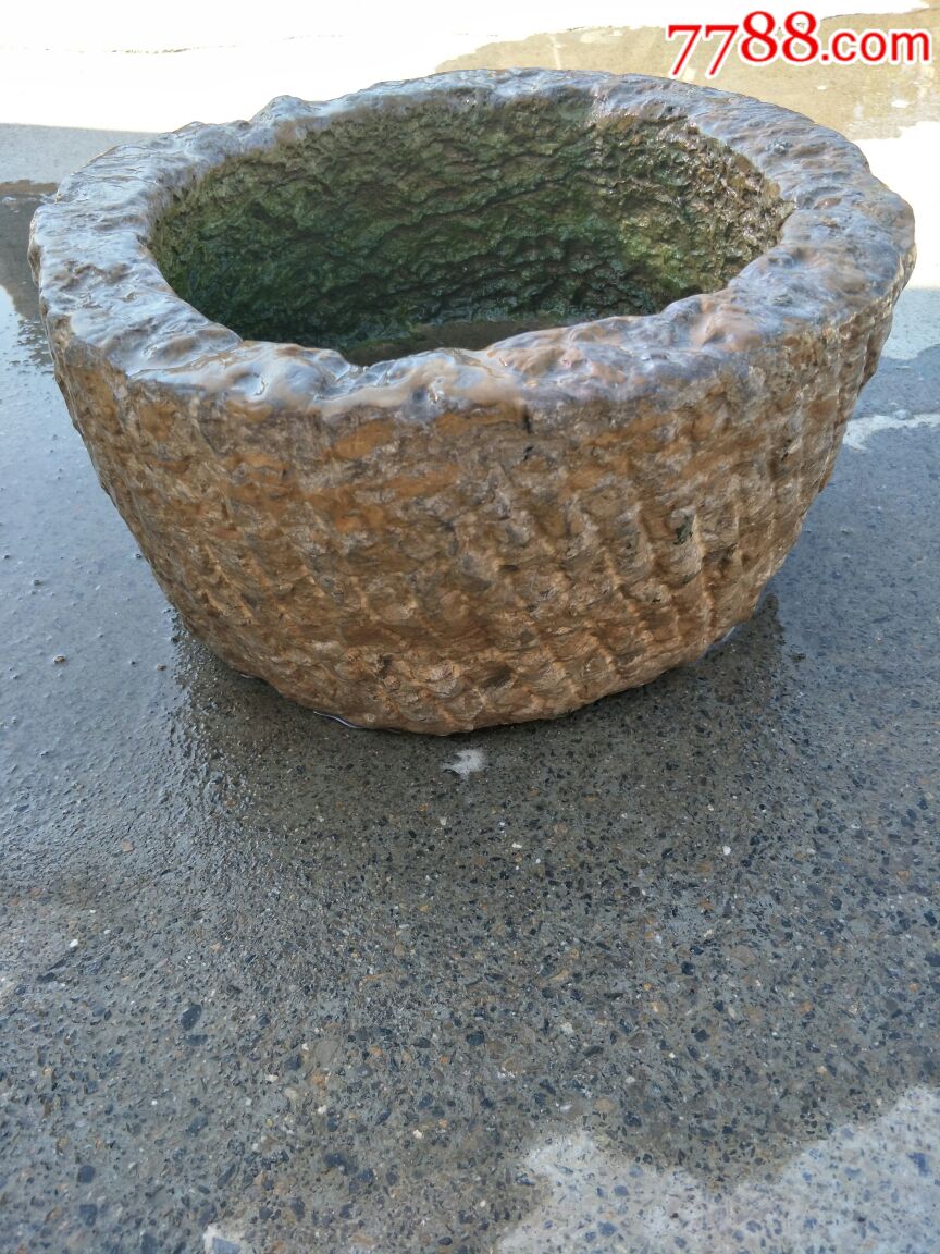 聚宝盆青石石盆圆石盆天然石制盆景鱼缸养花池