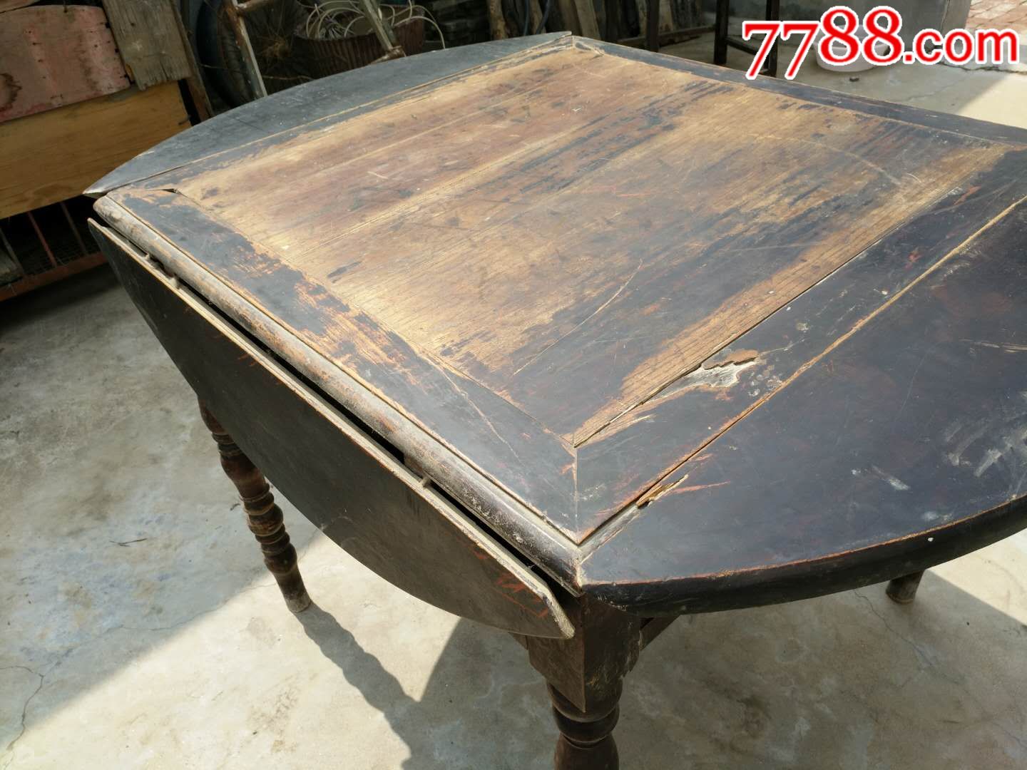 民国可折叠"圆桌"榆木;皮壳老辣;全品;年代感十足