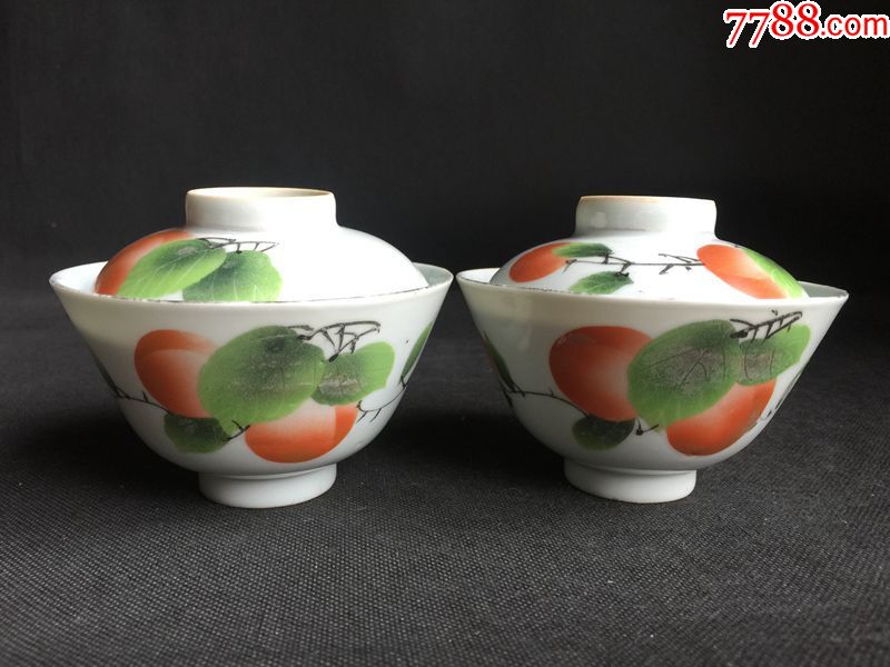民国至解放初【江西珍品】刷花花卉纹盖碗茶碗一对_彩绘瓷/彩瓷_第1张